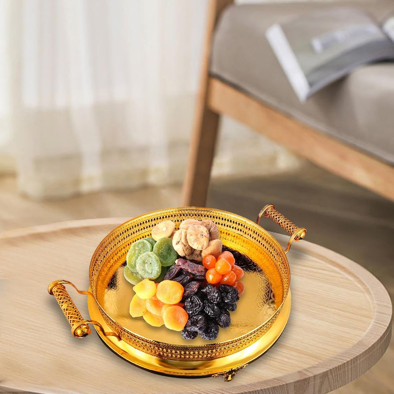 フルーツトレイ デザートプレート 金属製 45cm ゴールド縁取り 野菜